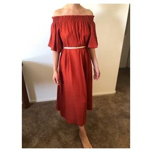 Rust Orange Off The Shoulder dress